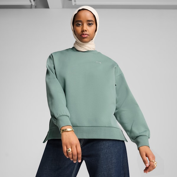 Wardrobe Essentials Women's Oversized Crew Sweatshirt, Green Moon, extralarge