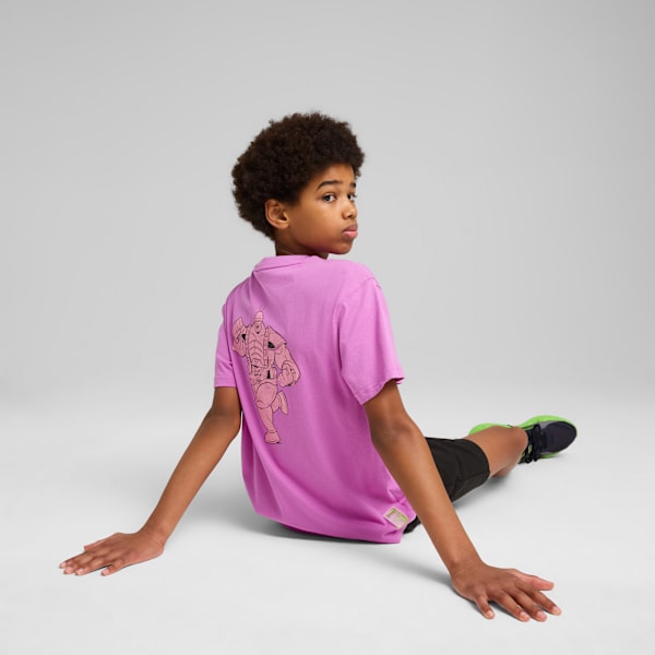 PUMA HOOPS x TMNT Big Kids' Relaxed Graphic Tee, Wild Berry, extralarge