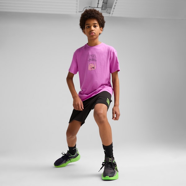 PUMA HOOPS x TMNT Big Kids' Relaxed Graphic Tee, Wild Berry, extralarge