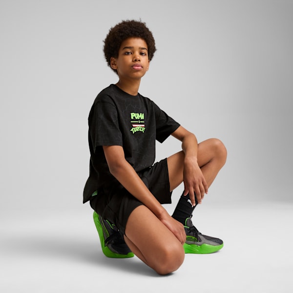 PUMA HOOPS x TMNT Big Kids' Relaxed All-Over Print Tee, PUMA Black, extralarge
