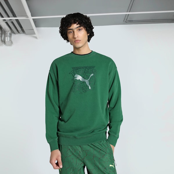 PUMA x TEENAGE MUTANT NINJA TURTLES Men's Relaxed Fit Graphic Crew-Neck Sweatshirt, Vine, extralarge-IND