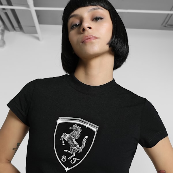 Ferrari Race Big Shield Women's Slim Fit Motorsport Tee, PUMA Black, extralarge-IND
