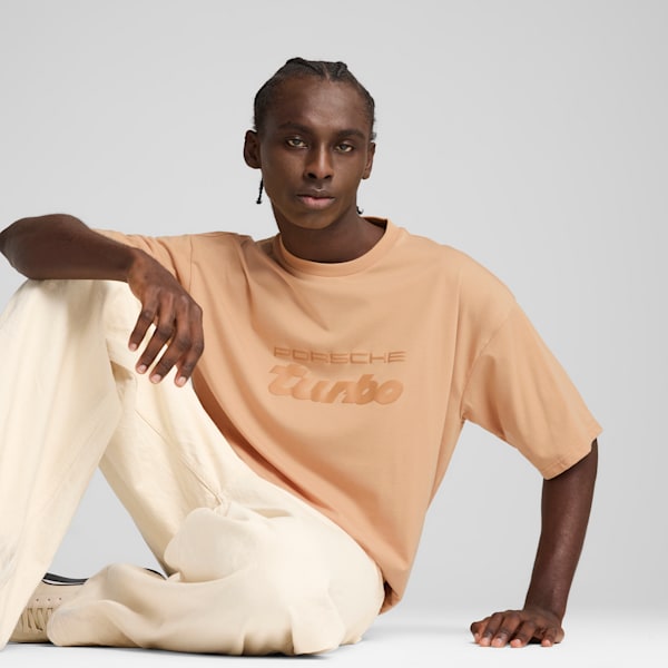 Porsche Legacy Men's Oversized Motorsport Tee, Warm Beige, extralarge-IND