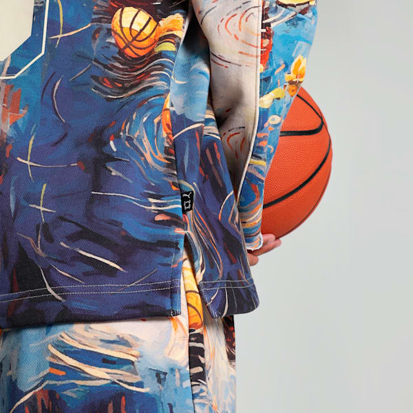 Dylan Exhibit Hockey-Inspired Men's Relaxed Fit Basketball Hoodie, Vivid Blue-AOP, extralarge-IND