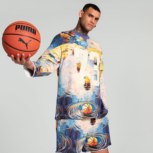 Dylan Exhibit Hockey-Inspired Men's Relaxed Fit Basketball Hoodie, Vivid Blue-AOP, extralarge-IND
