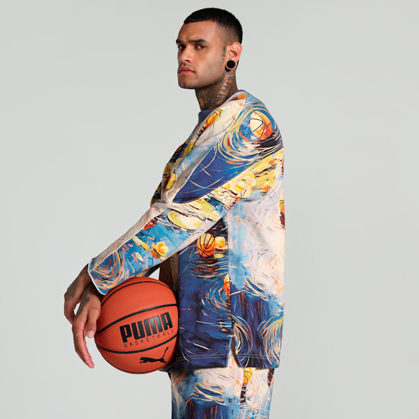 Dylan Exhibit Hockey-Inspired Men's Relaxed Fit Basketball Hoodie, Vivid Blue-AOP, extralarge-IND