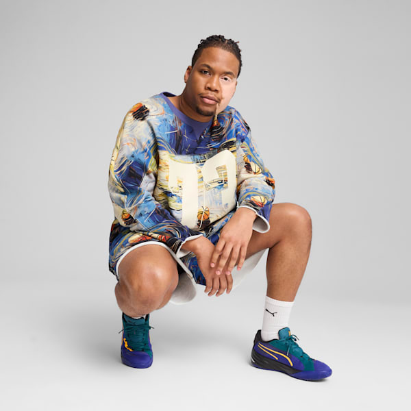Dylan Exhibit Hockey-Inspired Men's Basketball Sweater, Vivid Blue-AOP, extralarge