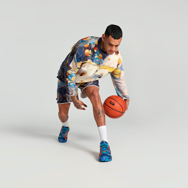 Dylan Exhibit Hockey-Inspired Men's Relaxed Fit Basketball Hoodie, Vivid Blue-AOP, extralarge-IND