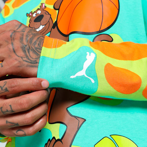 HOOPS x SCOOBY DOO Men's Long Sleeve Oversized Fit Basketball Tee, Aquatic-Lime Smash-AOP, extralarge-IND