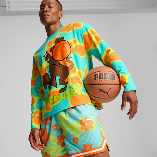 Haut à manches longues PUMA HOOPS x SCOOBY DOO Homme, Aquatic-Lime Smash-AOP, extralarge