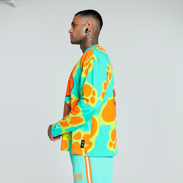 HOOPS x SCOOBY DOO Men's Long Sleeve Oversized Fit Basketball Tee, Aquatic-Lime Smash-AOP, extralarge-IND