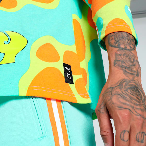 HOOPS x SCOOBY DOO Men's Long Sleeve Oversized Fit Basketball Tee, Aquatic-Lime Smash-AOP, extralarge-IND