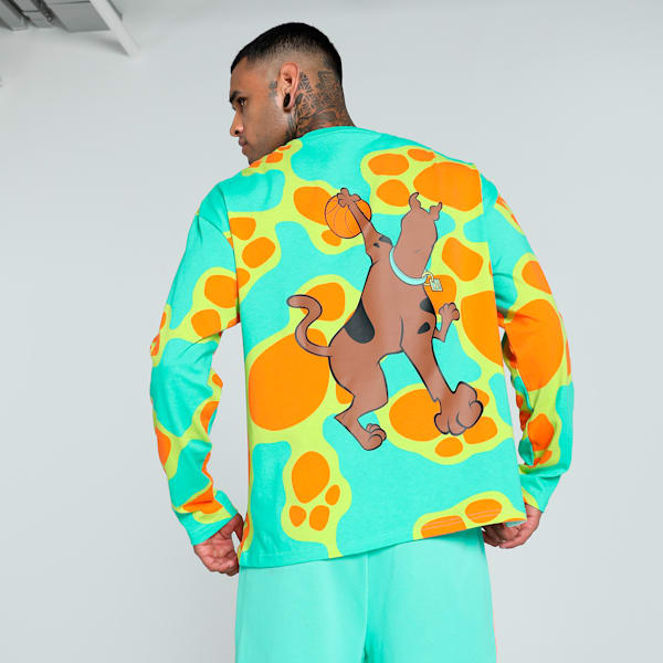 HOOPS x SCOOBY DOO Men's Long Sleeve Oversized Fit Basketball Tee, Aquatic-Lime Smash-AOP, extralarge-IND