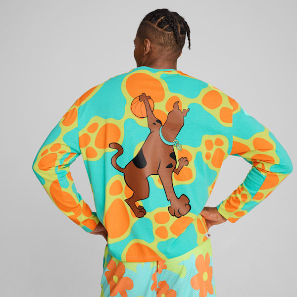Haut à manches longues PUMA HOOPS x SCOOBY DOO Homme, Aquatic-Lime Smash-AOP, extralarge