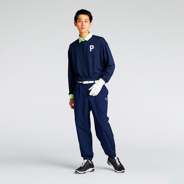 メンズ ゴルフ PC ピーチ ストレッチ スムース リラックス 長袖 ポロシャツ, Deep Navy, extralarge-JPN