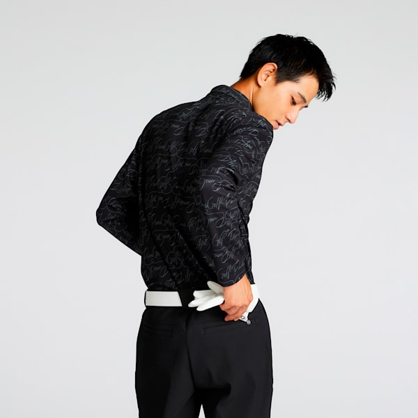 メンズ ゴルフ ストレッチ ピケ AOP 長袖 ポロシャツ, PUMA Black, extralarge-JPN
