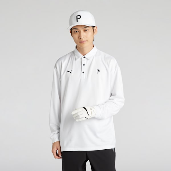 メンズ ゴルフ PC ストレッチ グリッド フリース リラックス P 長袖 ポロシャツ, White Glow, extralarge-JPN