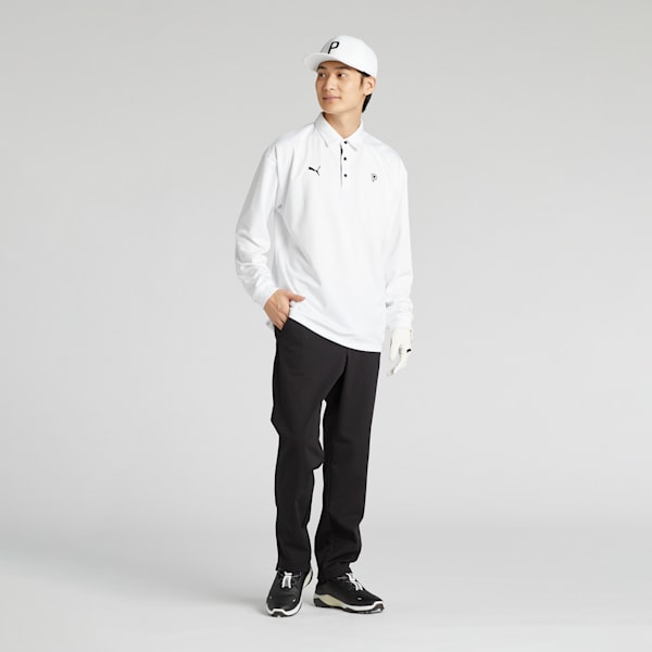メンズ ゴルフ PC ストレッチ グリッド フリース リラックス P 長袖 ポロシャツ, White Glow, extralarge-JPN