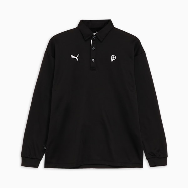 メンズ ゴルフ PC ストレッチ グリッド フリース リラックス P 長袖 ポロシャツ, PUMA Black, extralarge-JPN