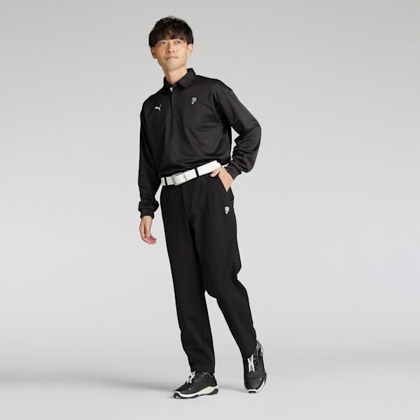 メンズ ゴルフ PC ストレッチ グリッド フリース リラックス P 長袖 ポロシャツ, PUMA Black, extralarge-JPN