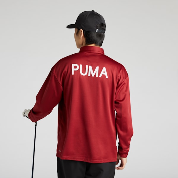 メンズ ゴルフ PC ストレッチ グリッド フリース リラックス P 長袖 ポロシャツ, Intense Red, extralarge-JPN