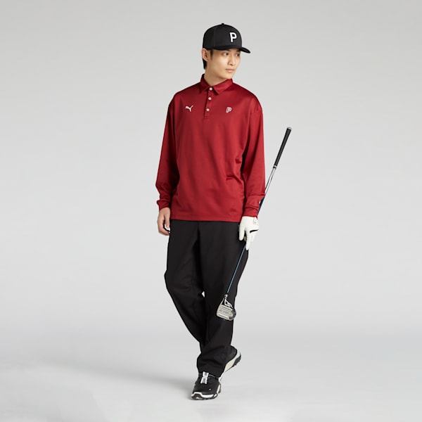 メンズ ゴルフ PC ストレッチ グリッド フリース リラックス P 長袖 ポロシャツ, Intense Red, extralarge-JPN