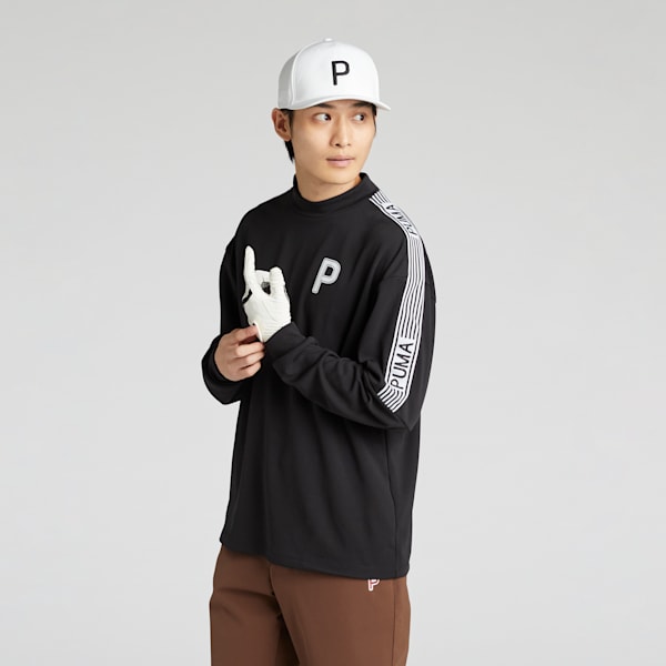 メンズ ゴルフ PC ストレッチ ジャガード テープ P ロゴ 長袖 シャツ, PUMA Black, extralarge-JPN