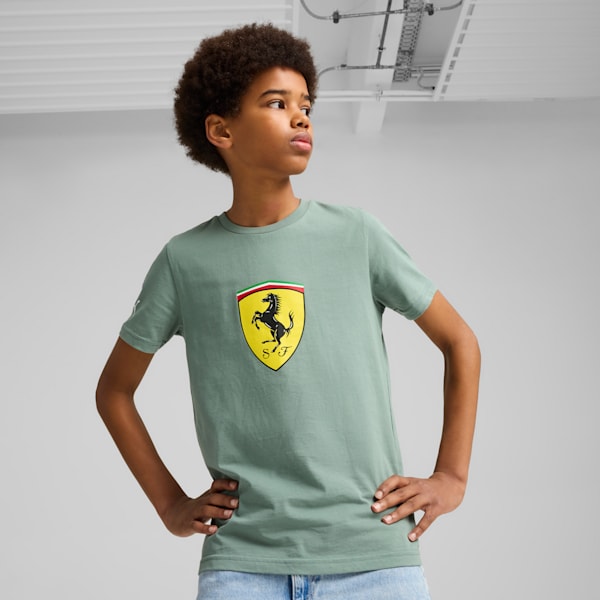 Scuderia Ferrari Race Colored Big Shield Motorsport Youth Tee, Green Moon, extralarge-IND