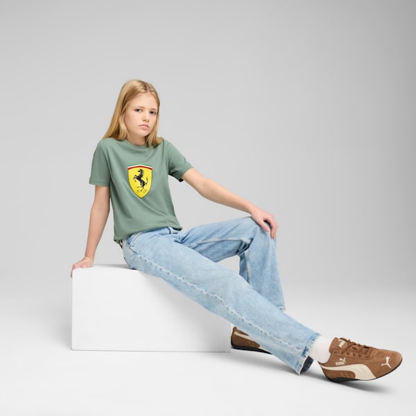Scuderia Ferrari Race Colored Big Shield Motorsport Youth Tee, Green Moon, extralarge-IND