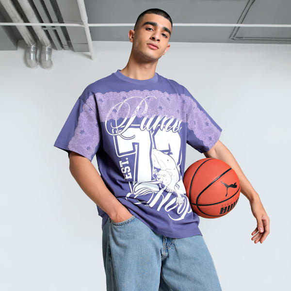 Lace Em Up Laced Up Oversized Basketball Tee, Blue Crystal, extralarge-IND