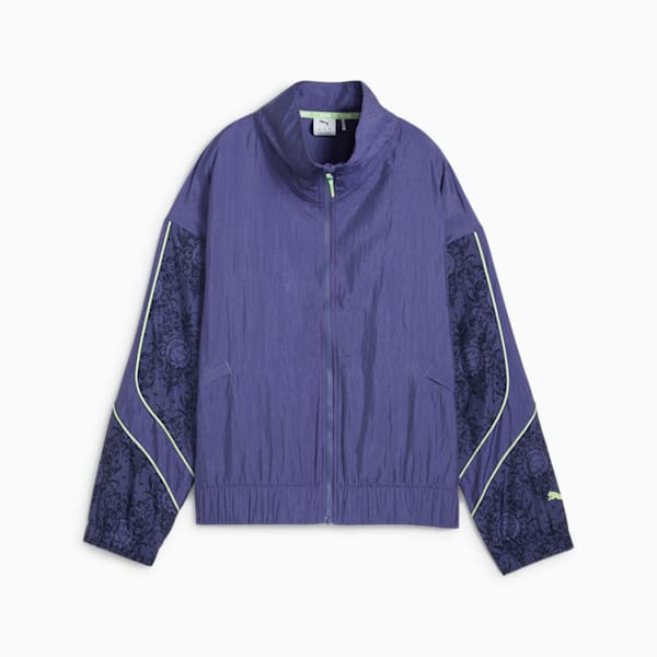 Lace Em Up Women's Oversized Basketball Track Jacket, Blue Crystal-AOP, extralarge-IND
