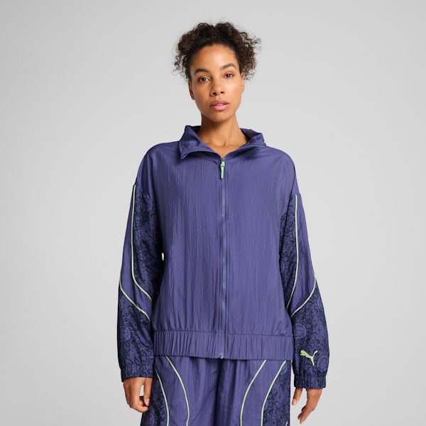 Lace Em Up Women's Oversized Basketball Track Jacket, Blue Crystal-AOP, extralarge-IND
