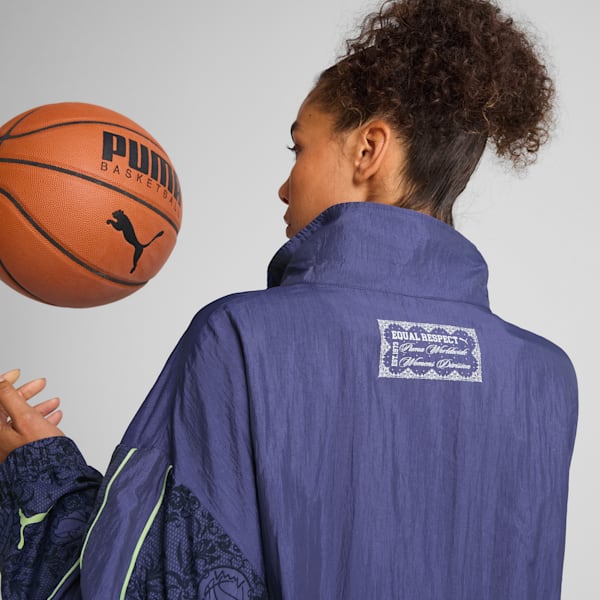 Lace Em Up Women's Oversized Basketball Track Jacket, Blue Crystal-AOP, extralarge-IND