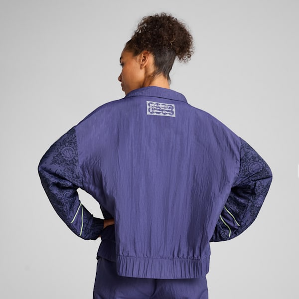 Lace Em Up Women's Oversized Basketball Track Jacket, Blue Crystal-AOP, extralarge-IND