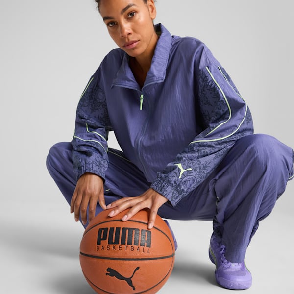 Lace Em Up Women's Oversized Basketball Track Jacket, Blue Crystal-AOP, extralarge-IND