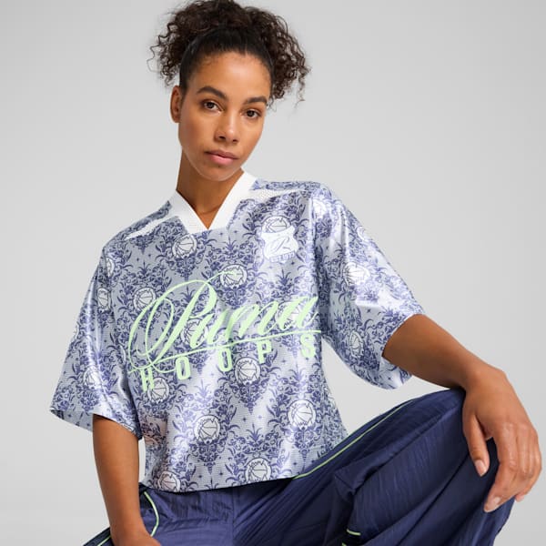 Top corto STEWIE x LACE EM UP para mujer, PUMA White-AOP, extralarge