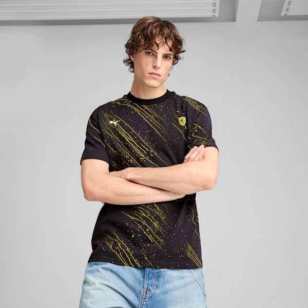 Scuderia Ferrari Race Color Splash All-over Print Motorsport Men's Tee, PUMA Black, extralarge-IND