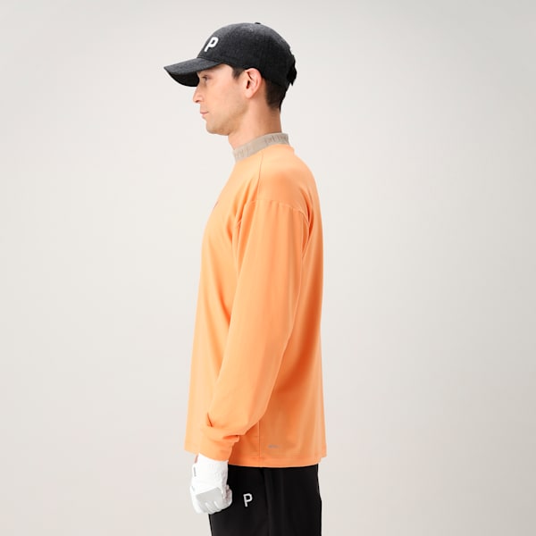 メンズ ゴルフ PC ストレッチ アシンメトリー CB P ロゴ 長袖 シャツ, Bright Melon, extralarge-JPN