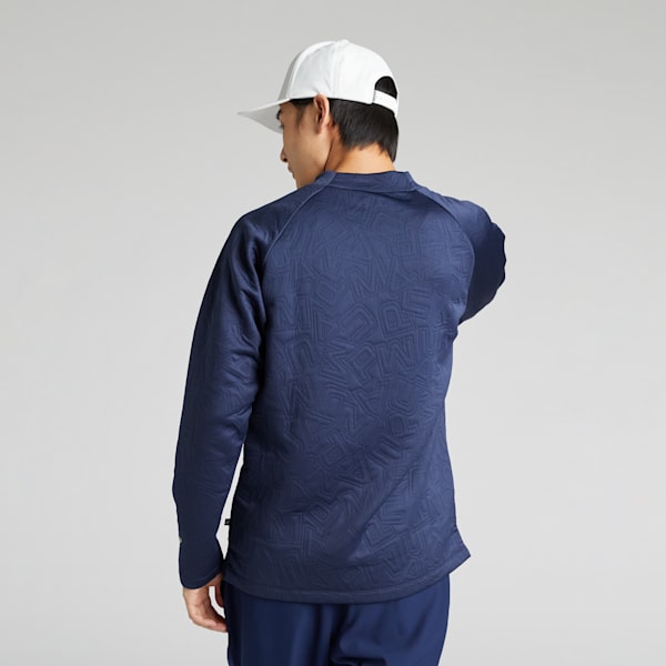 メンズ ゴルフ ストレッチ3D ジャカード ラグラン 長袖 シャツ, Deep Navy, extralarge-JPN
