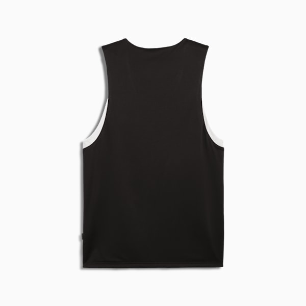 Black PUMA vest for adults with white trim, showcasing a sporty design.