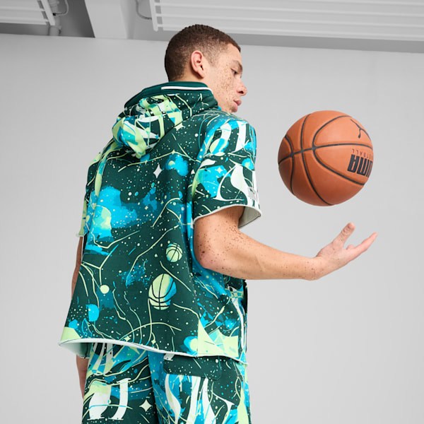 Hoop Dreamz SS Hoodie Men, Dark Myrtle-Spring Fern-AOP, extralarge