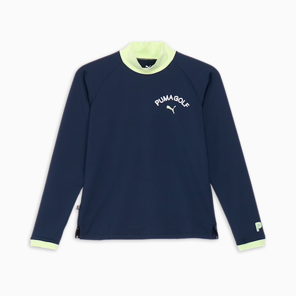 ウィメンズ ゴルフ PC ピーチ ストレッチ P ロゴ ラグラン モックネック 長袖 シャツ, Deep Navy, extralarge-JPN