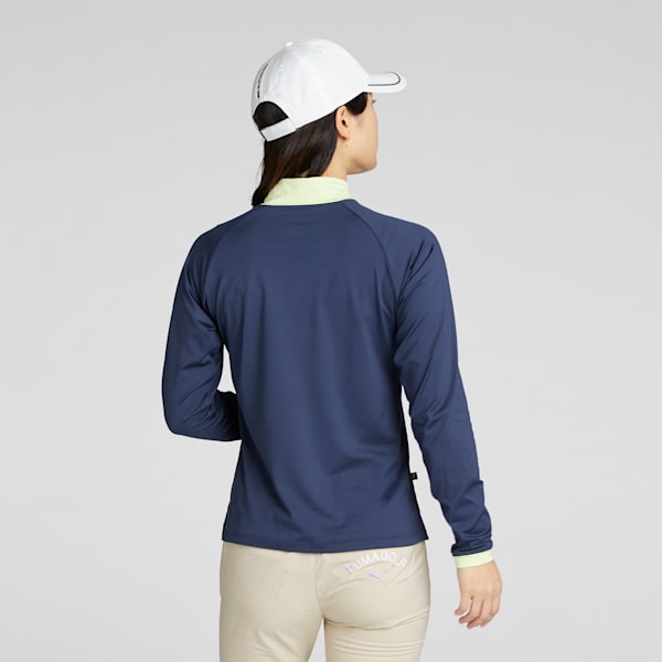 ウィメンズ ゴルフ PC ピーチ ストレッチ P ロゴ ラグラン モックネック 長袖 シャツ, Deep Navy, extralarge-JPN
