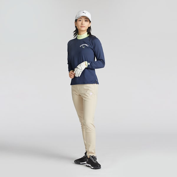 ウィメンズ ゴルフ PC ピーチ ストレッチ P ロゴ ラグラン モックネック 長袖 シャツ, Deep Navy, extralarge-JPN