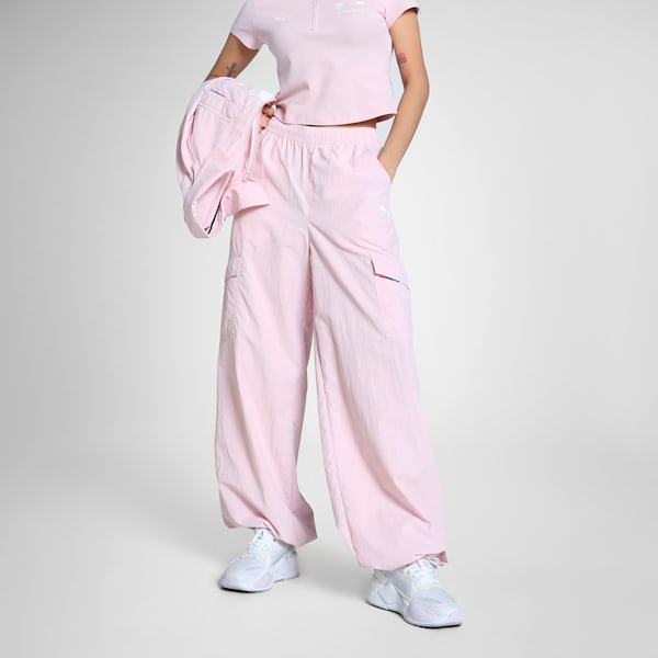 BMW M Motorsport Women's Relaxed Fit Woven Cargo Pants, Rose Mauve, extralarge-IND