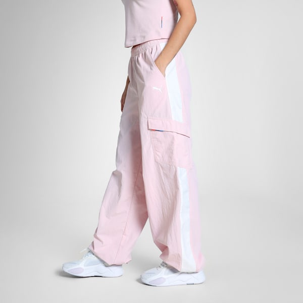 BMW M Motorsport Women's Relaxed Fit Woven Cargo Pants, Rose Mauve, extralarge-IND