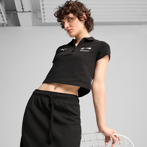 BMW M Motorsport Classic Women's Slim Fit Crop Polo, PUMA Black, extralarge-IND
