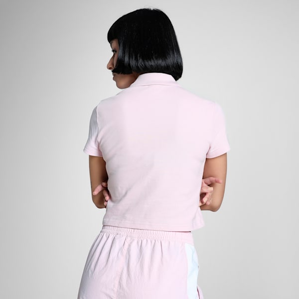 BMW M Motorsport Classic Women's Slim Fit Crop Polo, Rose Mauve, extralarge-IND