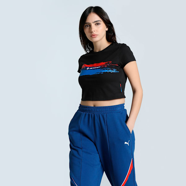 BMW M Motorsport Women's Graphic Crop Tee, PUMA Black, extralarge-IND