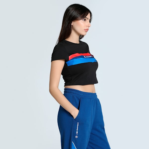 BMW M Motorsport Women's Graphic Crop Tee, PUMA Black, extralarge-IND